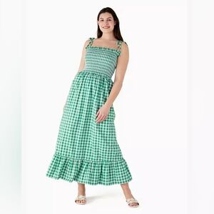 Kate Spade Gingham Smocked Bodice Dress large maxi